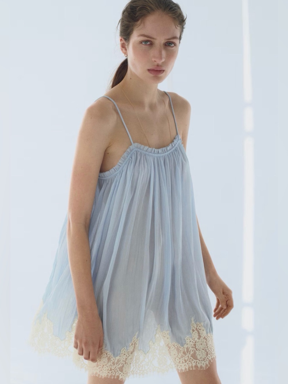 H&M Lace Trim Light blue Chiffon Strappy Dress NWT size Small